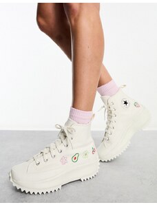 Converse - Run Star Hike - Sneakers bianche con frutta e fiori ricamati-Bianco