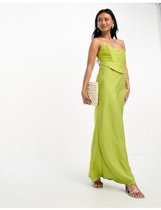 ASOS DESIGN - Vestito sottoveste lungo a fascia verde oliva con dettaglio stile corsetto e tessuto a contrasto
