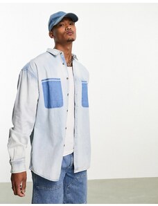 ASOS DESIGN - Camicia oversize in denim lavaggio candeggiato con tasche rimosse anni '90-Blu