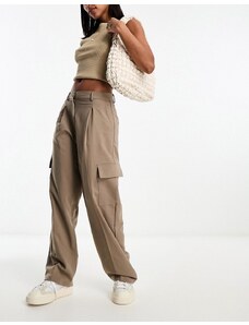 Selected Femme - Pantaloni cargo sartoriali a fondo ampio color grigio talpa deserto-Brown