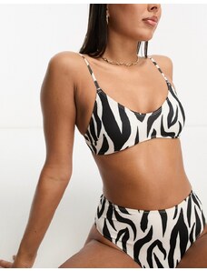 Monki - Top bikini nero e bianco zebrato con scollo a V in coordinato-Multicolore
