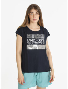 Enrico Coveri Sportswear T-shirt Manica Corta Donna Con Paillettes Blu Taglia Xl