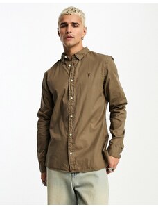 AllSaints - Hawthorne - Camicia elasticizzata marrone legno scuro-Brown