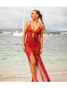 South Beach x Miss Molly - Vestito lungo estivo da mare in rete con stampa astratta-Multicolore