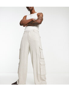 COLLUSION - Pantaloni in lino a fondo ampio color pietra con tasche-Neutro