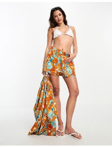 Kulani Kinis - Pantaloncini da mare comodi con stampa "Mango Magic" in coordinato-Arancione