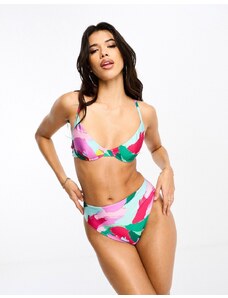 ASOS DESIGN - Mix and Match - Slip bikini a vita alta e sgambati con stampa vivace astratta-Multicolore