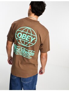 Obey - T-shirt marrone con stampa "Global" sul retro-Brown