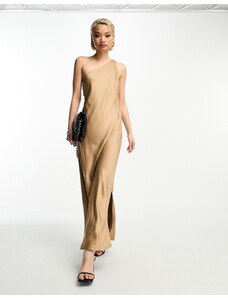 Selected Femme - Vestito midi monospalla in raso color rame-Brown