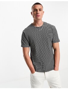 Jack & Jones Premium - T-shirt a righe bianche in misto lino-Bianco