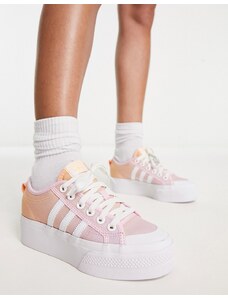 adidas Originals - Nizza - Sneakers basse rosa sfumato con plateau-Bianco