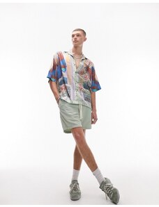 Topman - Camicia a maniche corte comoda multicolore in raso con stampa