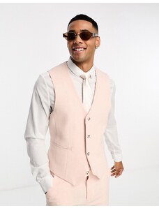 ASOS DESIGN - Gilet da abito skinny in misto lana a spina di pesce rosa pastello