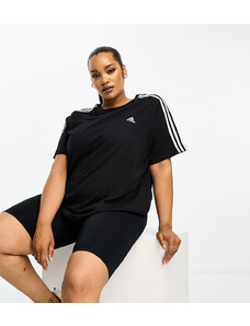 adidas performance adidas Plus - Sportswear Essential - T-shirt nera con tre strisce-Nero