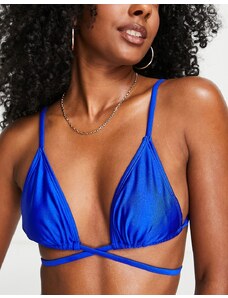Public Desire - Top bikini a triangolo blu cobalto avvolgente
