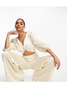 Esclusiva Collective The Label - Tuta jumpsuit annodata color ostrica con cut-out-Bianco