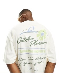 ASOS DESIGN - T-shirt oversize color pietra con scritta stampata e fiore sul retro-Bianco