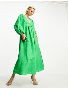 Whistles - Vestito lungo a trapezio verde acceso in misto lino