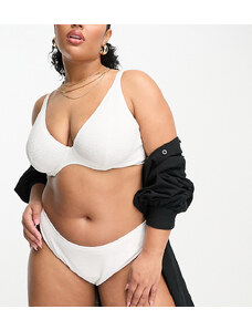 Ivory Rose Plus - Slip bikini a vita alta in tessuto stropicciato bianco