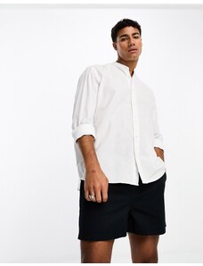 Selected Homme - Camicia con collo serafino in lino bianca-Bianco