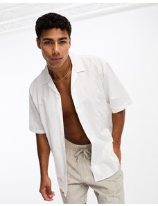 Selected Homme - Camicia a maniche corte con rever in misto lino bianco