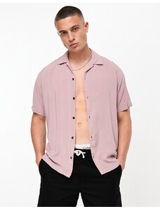 Jack & Jones Essentials - Camicia a maniche corte rosa in viscosa con rever