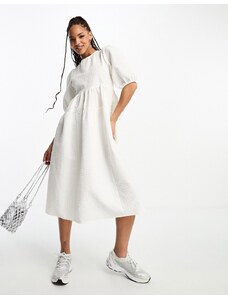 Monki - Vestito midi bianco in jacquard a fiori con maniche a palloncino-Argento