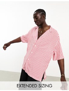 ASOS DESIGN - Camicia oversize taglio lungo color ruggine a righe con colletto a rever-Rosso