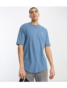 Le Breve Tall - T-shirt color blu pietra con maniche con risvolto