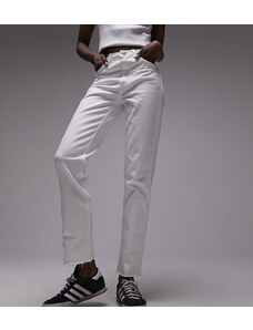 Topshop Tall - Jeans dritti cropped con bordi grezzi e vita medio alta bianchi-Bianco