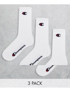 Champion - Confezione da 3 paia di calzini bianchi a metà polpaccio con logo-Bianco