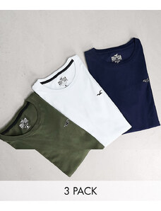 Hollister - Confezione da tre t-shirt blu navy, verde e blu con logo a icona-Multicolore