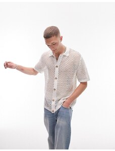 Topman - Camicia in maglia color pietra puntinata con bottoni-Neutro