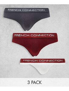 French Connection - Confezione da 3 slip color ferro, inchiostro e bordeaux-Rosso