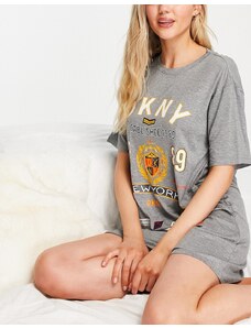 DKNY - Camicia da notte in jersey grigio medio con logo