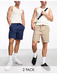 Only & Sons - Confezione da due paia di pantaloncini in twill blu navy e beige-Neutro
