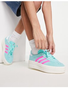 adidas Originals - Gazelle Bold - Sneakers blu acqua e rosa con suola platform
