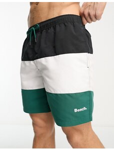 Bench - Pantaloncini da bagno taglio lungo color block nero, bianco e verde