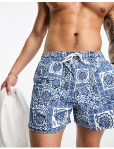 Abercrombie & Fitch - Pantaloncini da bagno da 5" blu con stampa fantasia