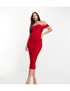 Jaded Rose Tall - Vestito rosso trasparente con vita stile corsetto arricciato con gonna al polpaccio