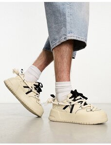 ASOS DESIGN - Chunky sneakers beige con dettagli neri a contrasto-Bianco