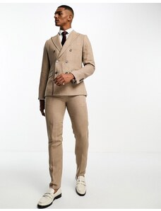 Gianni Feraud - Pantaloni da abito slim in misto lino color cammello-Neutro