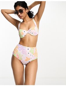 ASOS DESIGN - Mix and Match - Slip bikini a vita alta con stampa floreale in colori pastello-Multicolore