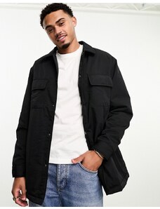 ASOS DESIGN - Camicia giacca oversize nera in nylon-Nero