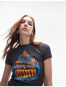 Topshop - T-shirt mini antracite con grafica dei Nirvana su licenza-Grigio