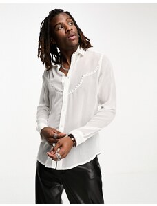 ASOS DESIGN - Camicia a maniche lunghe bianca trasparente stile western con borchie-Bianco