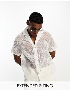 ASOS DESIGN - Camicia premium comoda con rever in organza con ricami floreali-Bianco