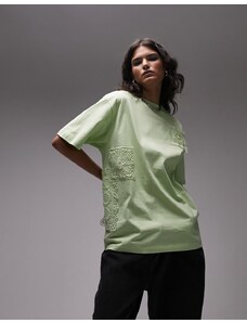 Topshop - T-shirt oversize lime con strati sovrapposti applicati all'uncinetto-Verde