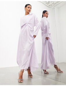 ASOS EDITION - Vestito lungo a maniche lunghe in raso lilla pallido con dettaglio incrociato-Viola