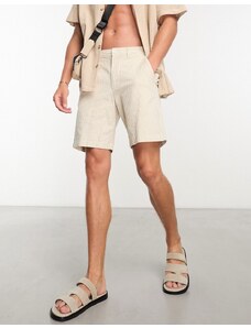 Selected Homme - Pantaloncini seersucker in misto cotone bianco e beige a righe